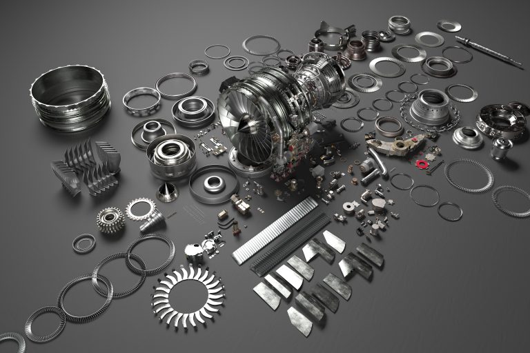This,Intricate,Image,Showcases,A,Disassembled,Jet,Engine,,With,Each