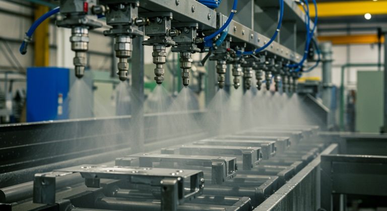 Close-up,Of,Industrial,Pre-treatment,Spray,System,For,Powder,Coating,,Nozzles