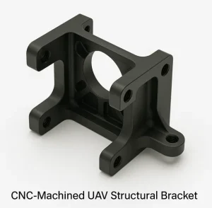 CNC drone motor mounts machined on 5-axis with an angled arm interface