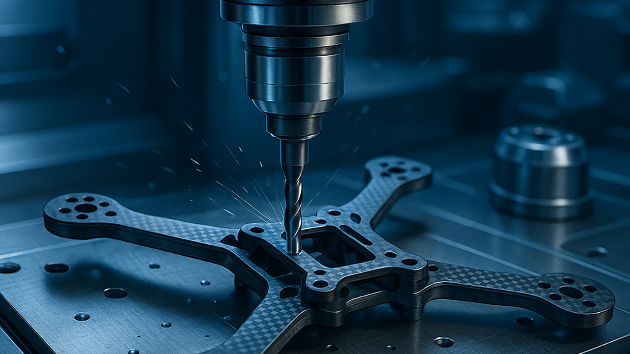 CNC prototype machining for drones on a 5-axis mill for a lightweight UAV housing