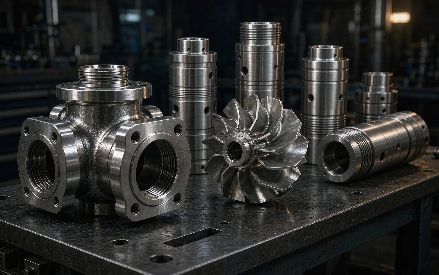 Machined oil and gas components including stainless steel valve body, pump impeller and downhole tool housings